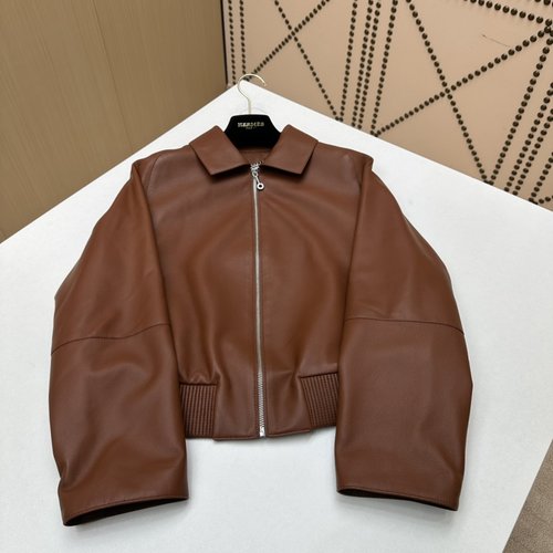 Hermes Exclusive High - end Single Lambskin Lapel Jacket with Fine Craftsmanship
