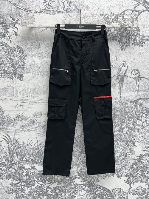 Dior Casual Cargo Pants with Classic Logo Red Tag, Straight-leg and Comfortable