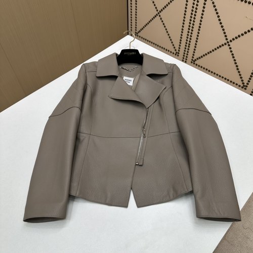 Hermes Elegant Grey Sheepskin Motorcycle Jacket with Exquisite Workmanship