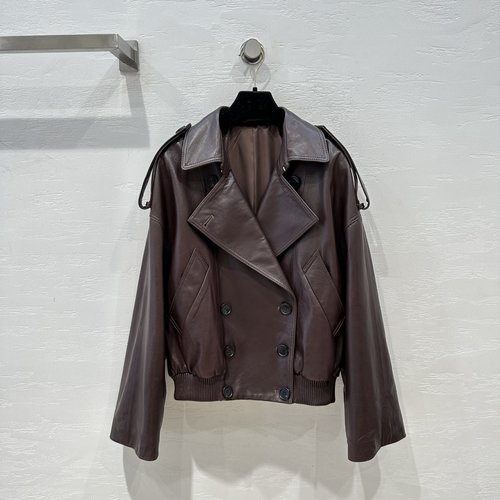 Loewe Large Lapel Loose Motorcycle Leather Jacket, Soft and Elegant