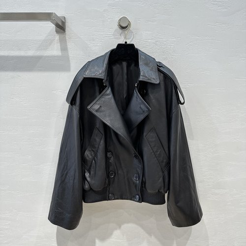 Loewe Large Lapel Loose Motorcycle Leather Jacket, Soft and Elegant