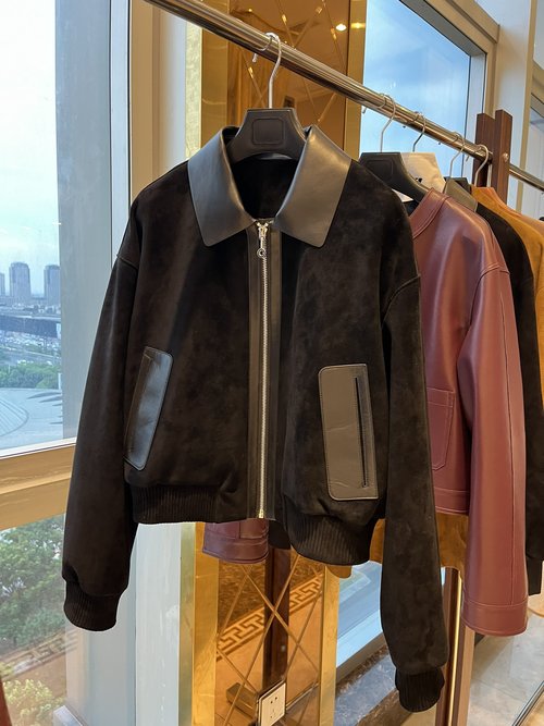 Hermes Popular Angola Red and Black Reverse - Fleece Leather Jacket