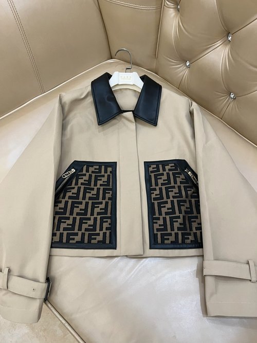 Dior Flip Collar FF Monogram Patchwork Leather Zipper Jacket