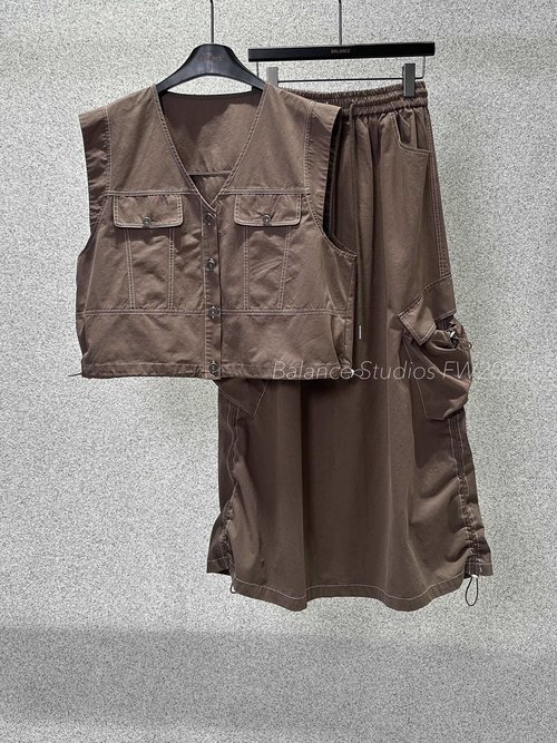 Dior Timeless V-Neck Vest and Work Dress Set with Stitching Details