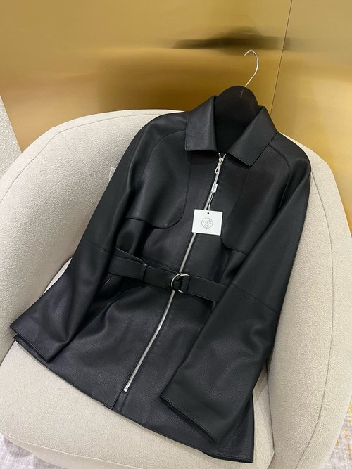 Hermes Exquisite Leather Jacket with Classic World Painting Lining