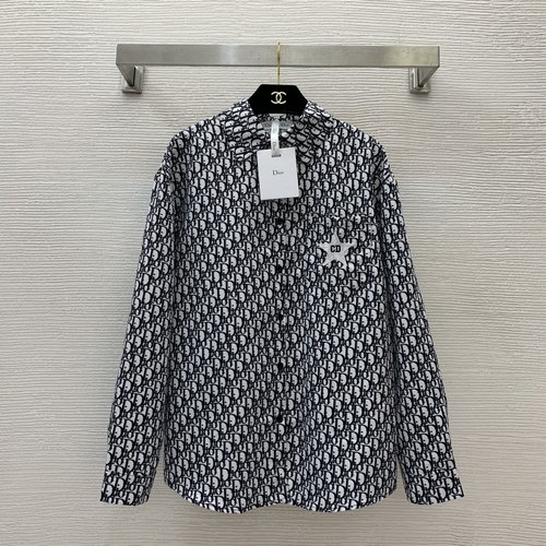 Dior New Style Long-Sleeve Shirt with Star CD and Logo Print