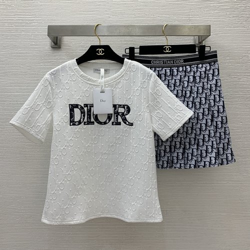 Dior Fashionable Two-Piece Set with Embroidered T-Shirt and Skirt