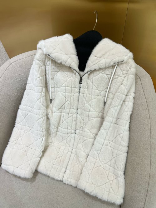 Dior Exquisite Handmade Quilted Mink Coat with Plush Fur and Hood