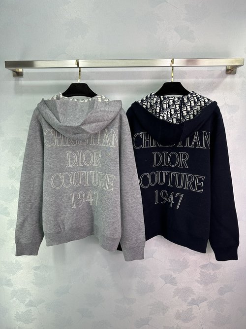 Dior Double-Sided Monogram Logo Oversized Hooded Zip-Up Sweater