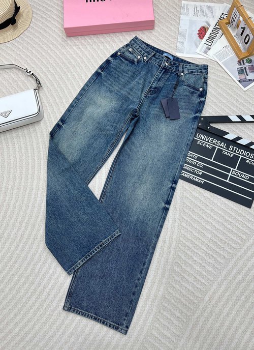 Prada Classic Triangle Logo Jeans, Comfortable & Stylish