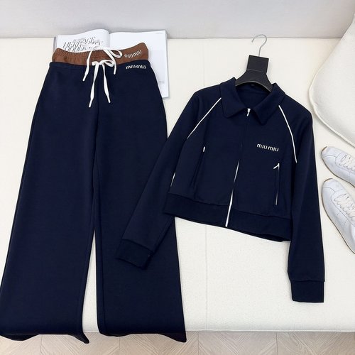 Miu Miu Academy Style Sport Suit with Special Yarn Fabric