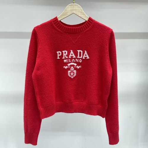 Prada Multi-Color Jacquard Logo Cashmere Short Top