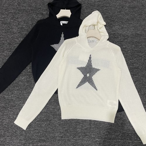 Dior Star-Embroidered Hooded Knit Top with Two Color Choices