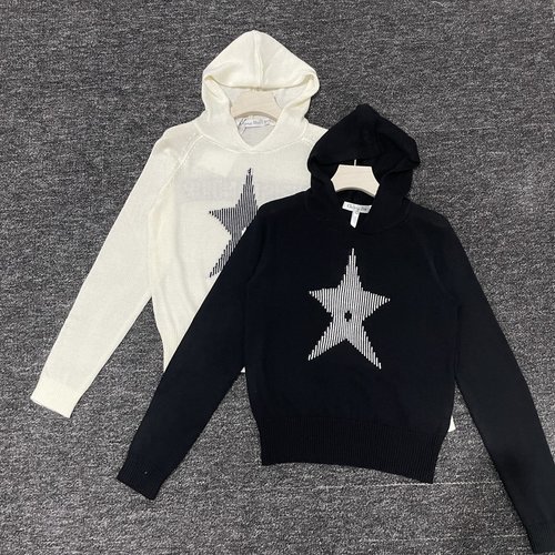 Dior Star-Embroidered Hooded Knit Top with Two Color Choices