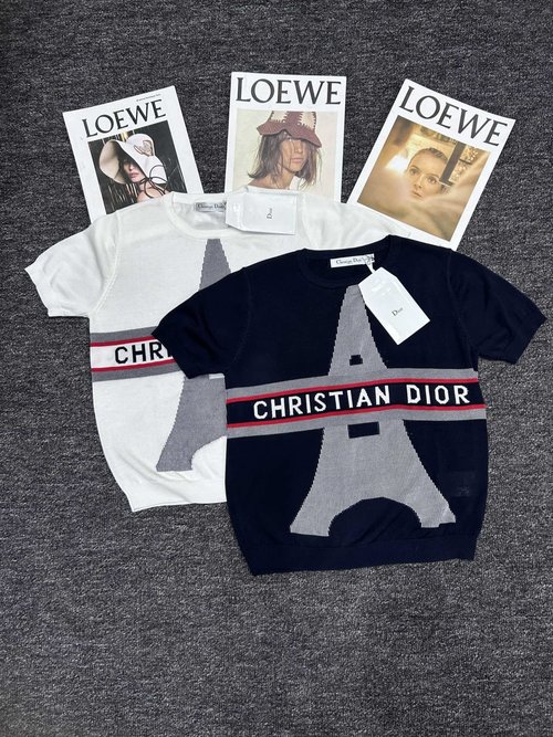 Dior Round-Neck Short-Sleeved Top with Intricate Letter Jacquard