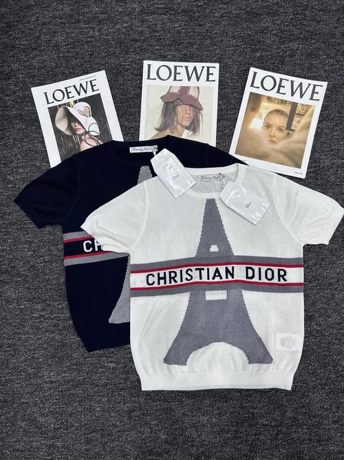 Dior Round-Neck Short-Sleeved Top with Intricate Letter Jacquard