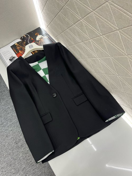 Loewe Embroidered H-shaped Suit Jacket in Black and Apricot