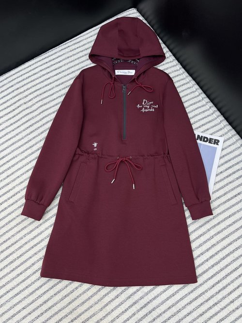Dior Embroidered Logo Hooded Dress with Dual Pockets