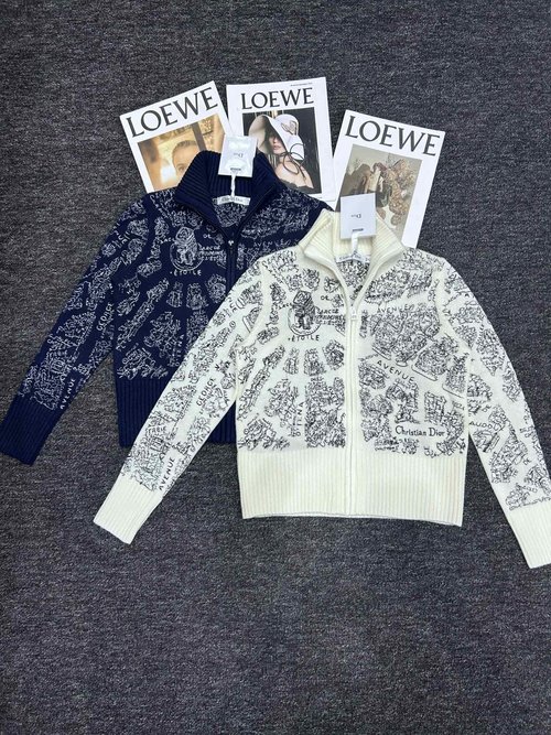 Dior Exquisite Embroidery - Collared Zipper Cardigan for Sophistication