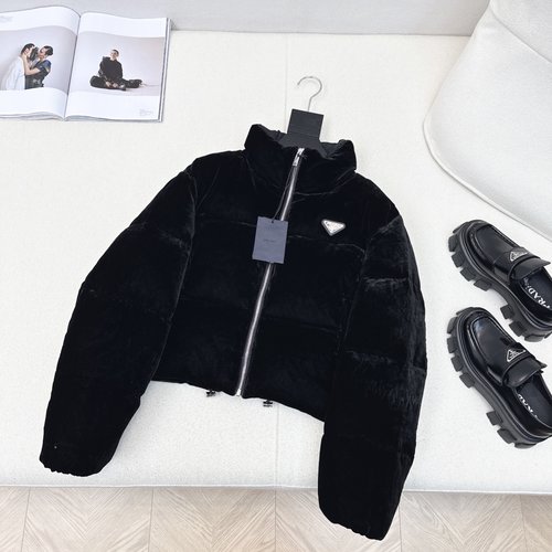 Prada Velvet Stand - Collar Down Jacket, H - Style, Slimming and Warm