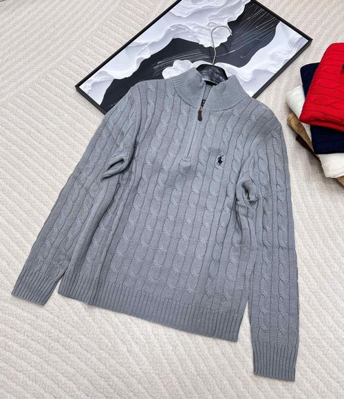 Polo Ralph Lauren Zip-Up Wool Knitwear with Embroidered Logo, Versatile and Comfortable