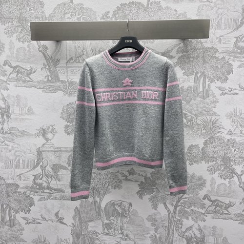 Dior Striped Collar Wool Knit Sweater with Star-Embellished Logo
