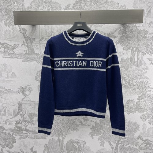 Dior Striped Collar Wool Knit Sweater with Embellished Star Logo