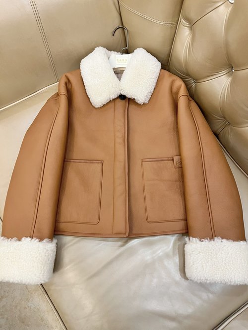 Loewe Vintage Wool Fur-Trimmed Jacket with Imported Leather