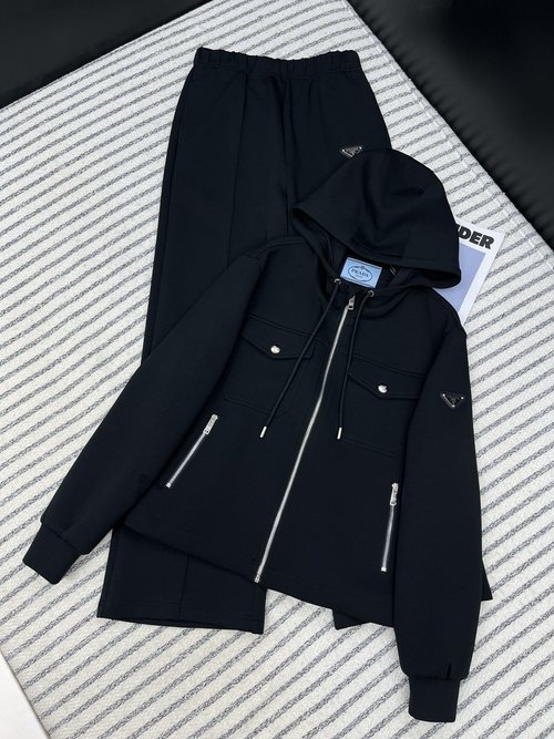 Prada Pra New Set: Hooded Jacket and Tailored Straight-Leg Pants