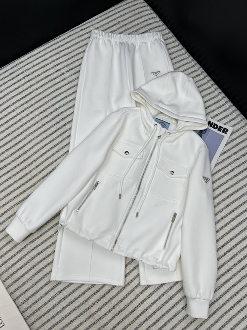 Prada Pra New Set: Hooded Jacket and Tailored Straight-Leg Pants