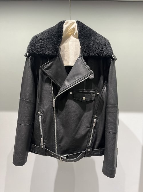 Yves Saint Laurent Motorcycle Jacket with Detachable Shearling Collar and Original Hardware