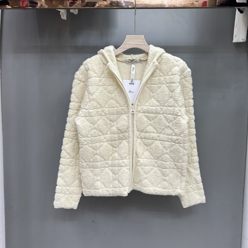 Dior Stylish Solid Rhombus Zipper Hooded Knit Cardigan