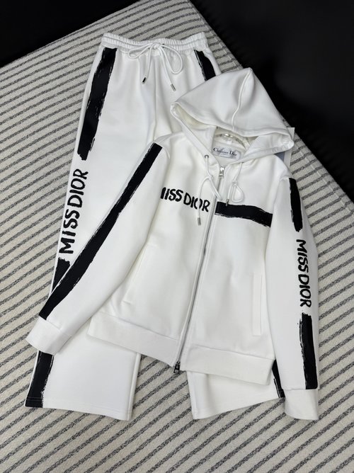 Dior Chic Printed Hooded Jacket and Pant Ensemble