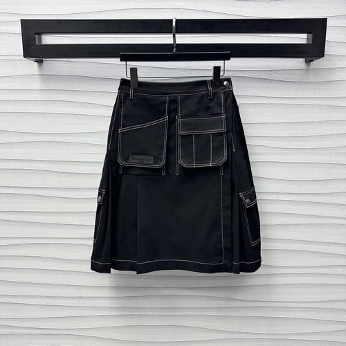 Prada Elegant Pleated Skirt with Decorative Elements, Comfortable and Stylish