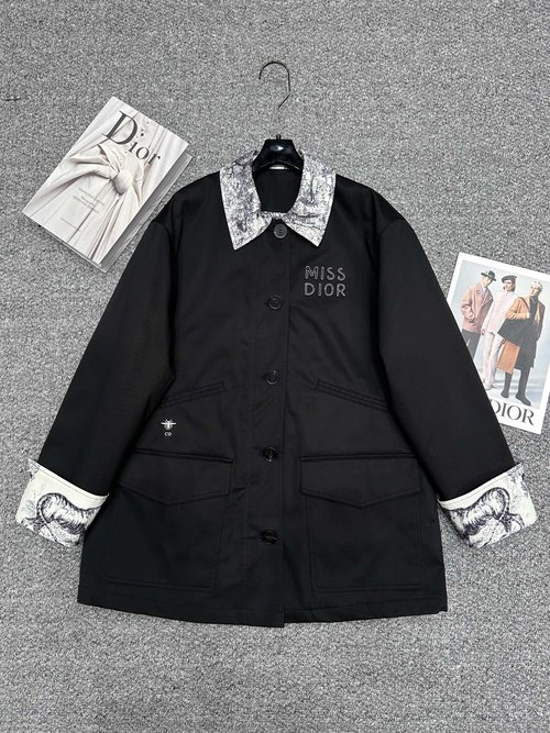 Dior Spliced Collar Mid-length Printed Windbreaker