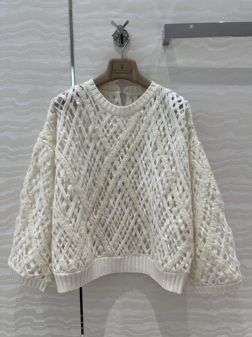 Brunello Cucinelli Exclusive High-End Knit Sweater with Embroidered Sequins and Loose Fit