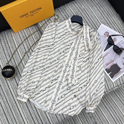 Louis Vuitton Printed Tie Shirt and Pleated Skirt Suit Set