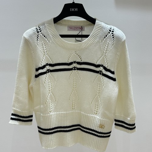 Valentino Graceful Three-Quarter Sleeve Knit Top, Soft and Streamlining