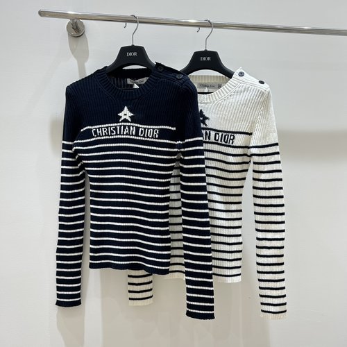 Dior Dior Striped Shoulder-button Knit, Soft and Feminine Appeal