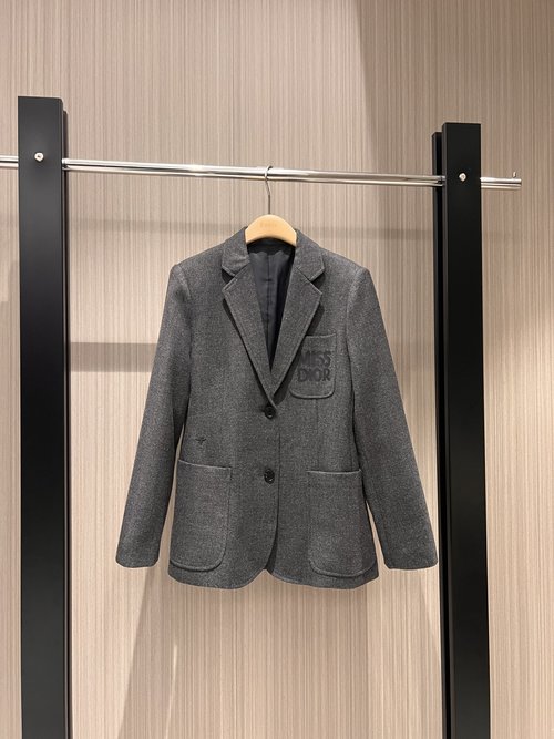 Dior Letter Logo Printed Pocket Suit Jacket in Advanced Gray with Bee