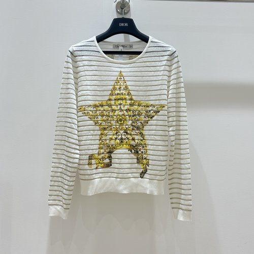 Dior Classic Gold-striped Star Long-sleeved Knit, Elegant and Sophisticated