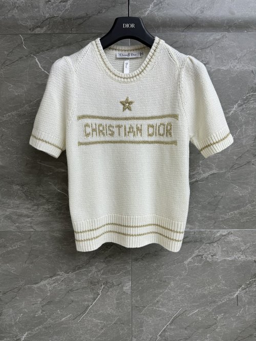 Dior Classic Round Neck Star Embroidered Slim Sweater