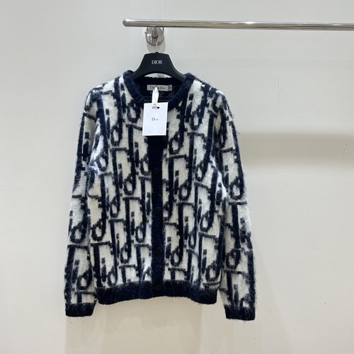 Dior Stylish and Comfortable Letter - Embellished Mohair Knit Cardigan