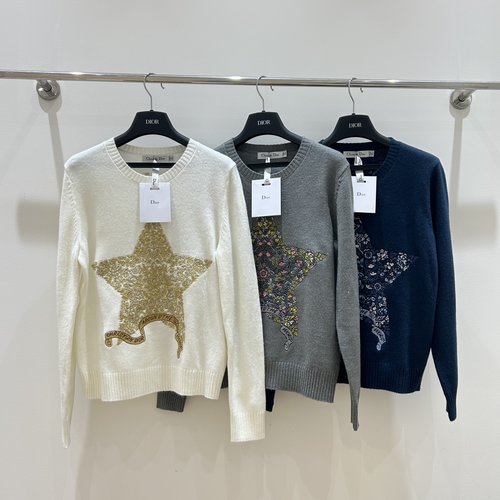 Dior New Season Sweater with Star and Floral Embroidery in Dior Style