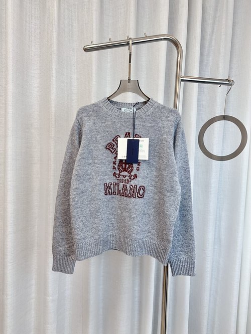 Prada Jacquard Logo Wool Long-Sleeve Top, Cozy and Fashionable