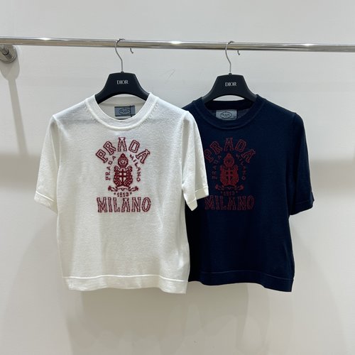 Prada Classic Round-Neck Short-Sleeve T-Shirt with Letter Emblem