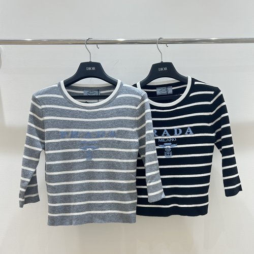 Prada Knit Top with Striped Logo, Fashionably Elegant
