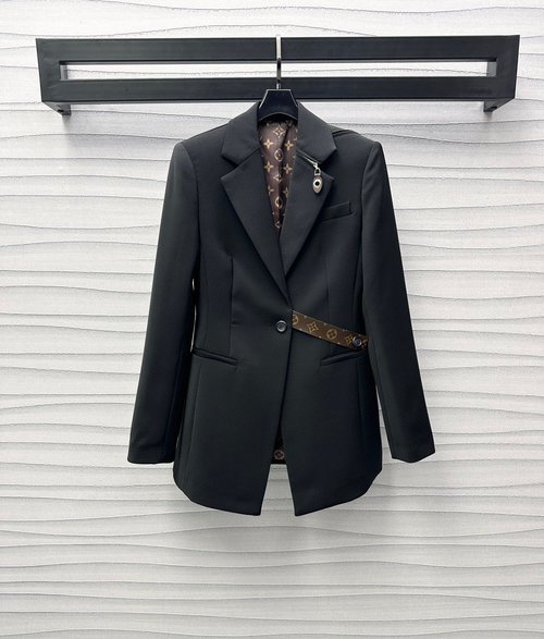 Louis Vuitton Refined Single-Breasted Suit Jacket with Waist Belt and Monogram Lining