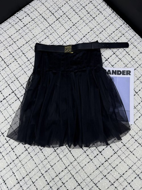 Dior High-Waisted Mesh Skirt with Metal Logo Belt, All-Matching