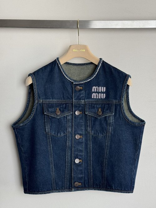 Miu Miu Trendy Studded Denim Vest with Logo